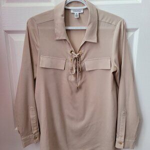 Calvin Klein - Tan Long Sleeve Blouse (Small)